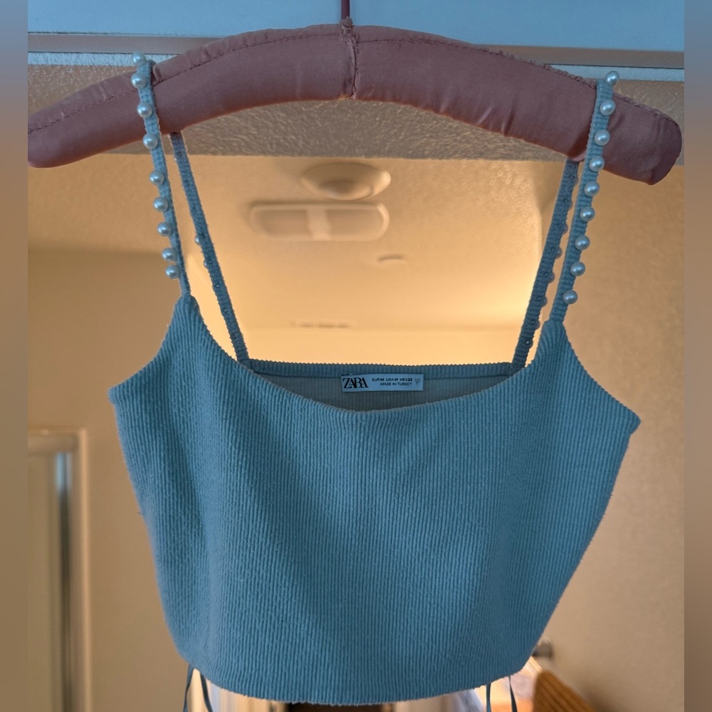 Zara Sky Blue Ribbed Camisole